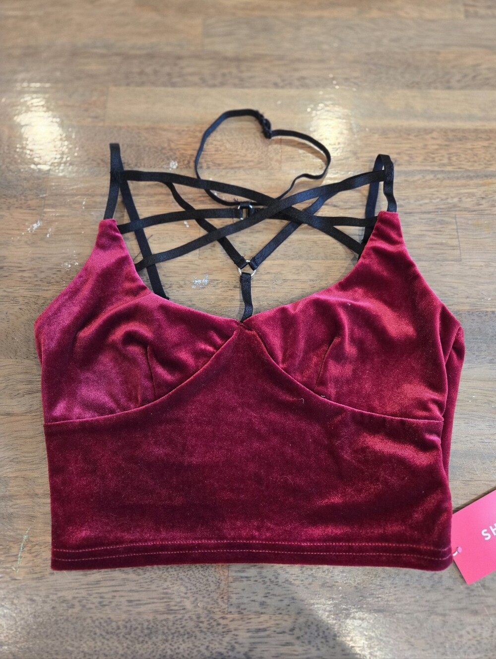 SHEIN Burgundy Velvet Strappy Crop Top